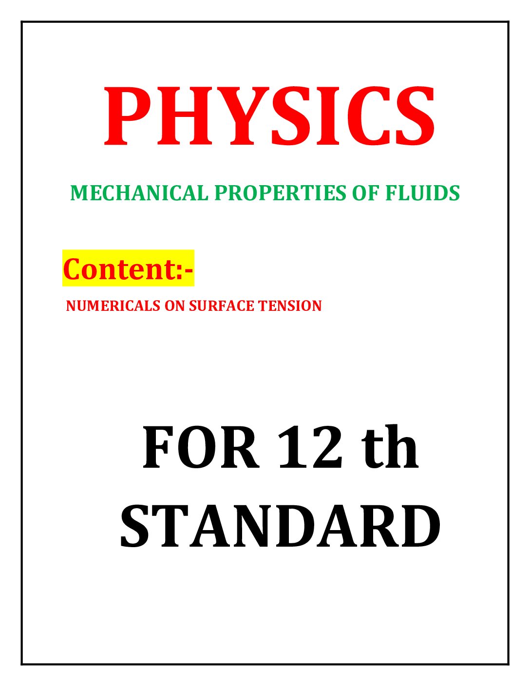 NUMERICALS ON SURFACE TENSION – PremiumEdutech